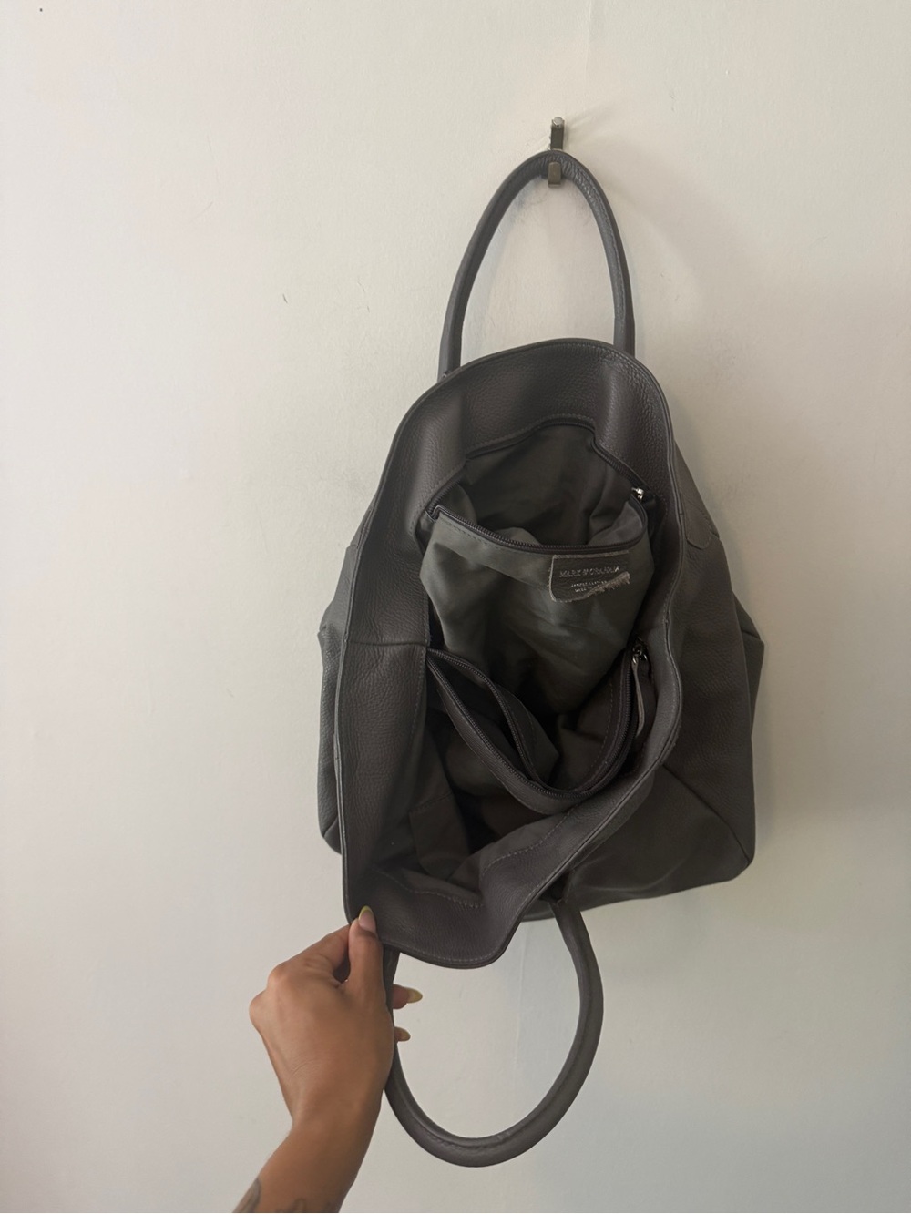 Mark & Graham Dark Gray Pebbled Leather Slouchy Tote - Picture 4 of 8